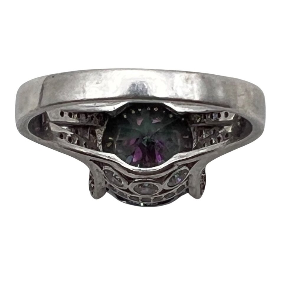 Sterling Silver Mystic Topaz Ring Sz 9 Rainbow 12mm Stone CZ Accents Art Deco - Picture 13 of 13